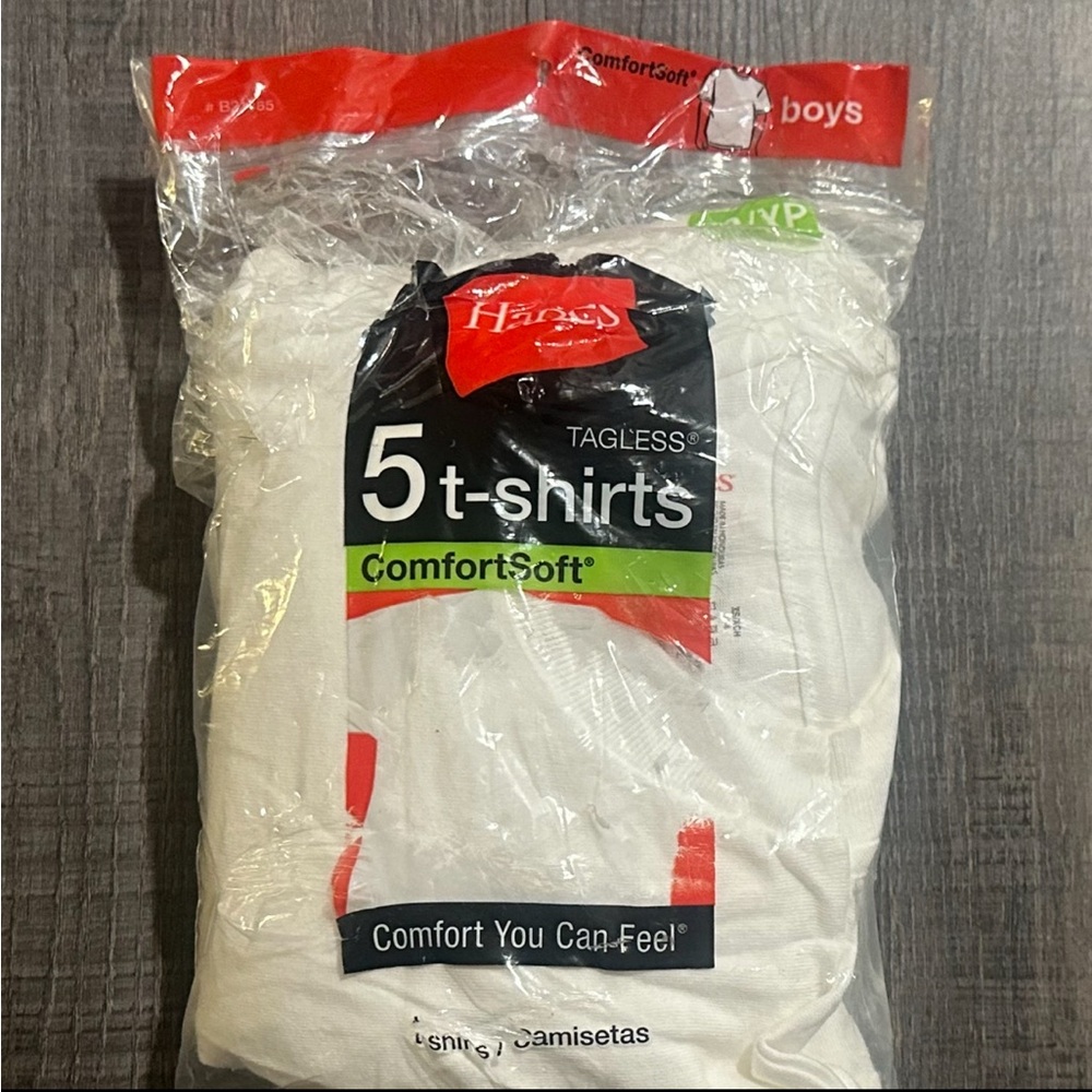 New 5-Pack Boy’s Size XS (2-4) Hanes White ComfortSoft Cotton T-Shirts
